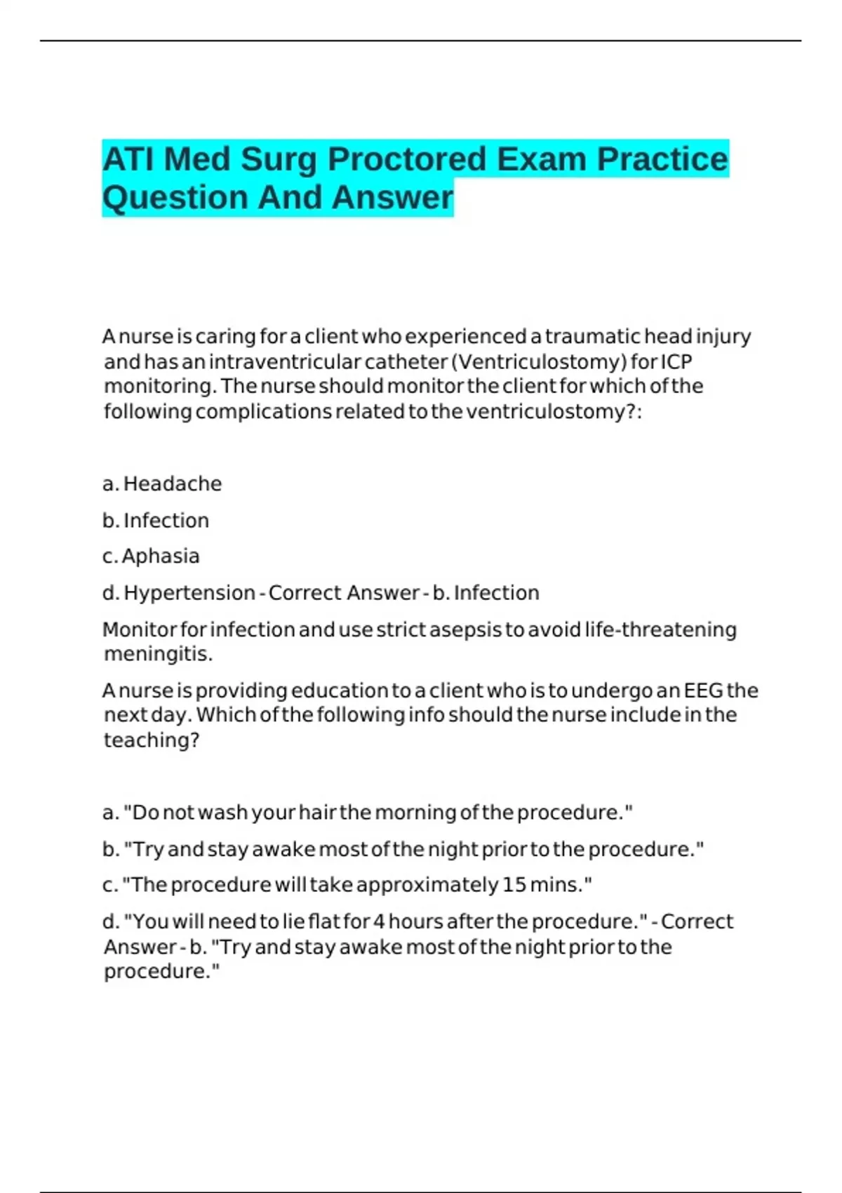 ATI Med Surg Proctored Exam Practice Question And Answer - ATI Med Surg ...