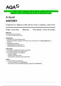 2024 AQA A-Level HISTORY Component 2D Religious conflict and the Church in  England&comma; c1529&ndash;c1570 Question Paper & Marking Scheme 