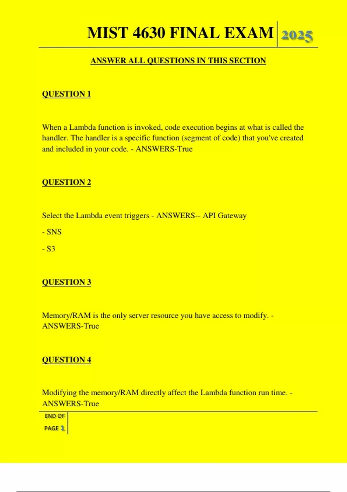 MIST 4630 FINAL EXAM QUESTIONS AND ANSWERS 2025 - MIST 4630 - Stuvia US