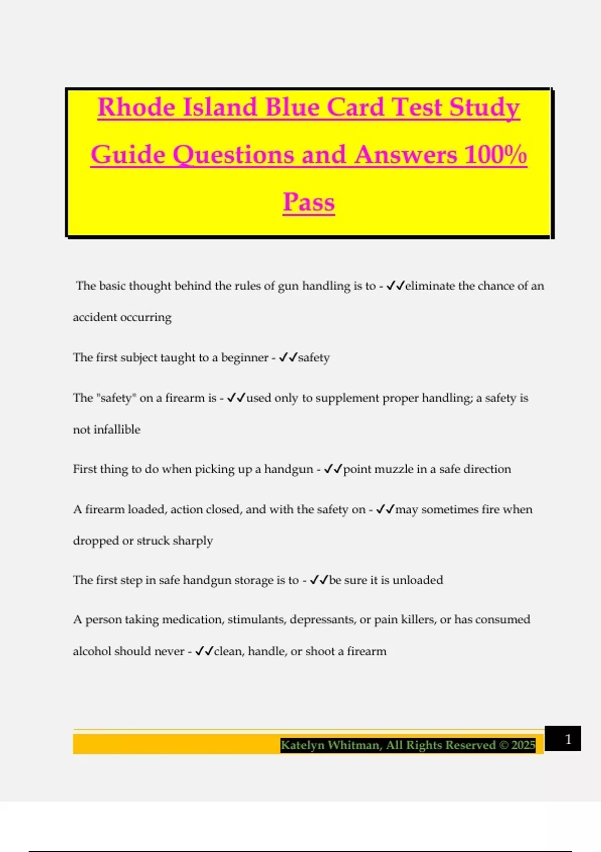 Rhode Island Blue Card Test Study Guide Questions and Answers 100% Pass ...