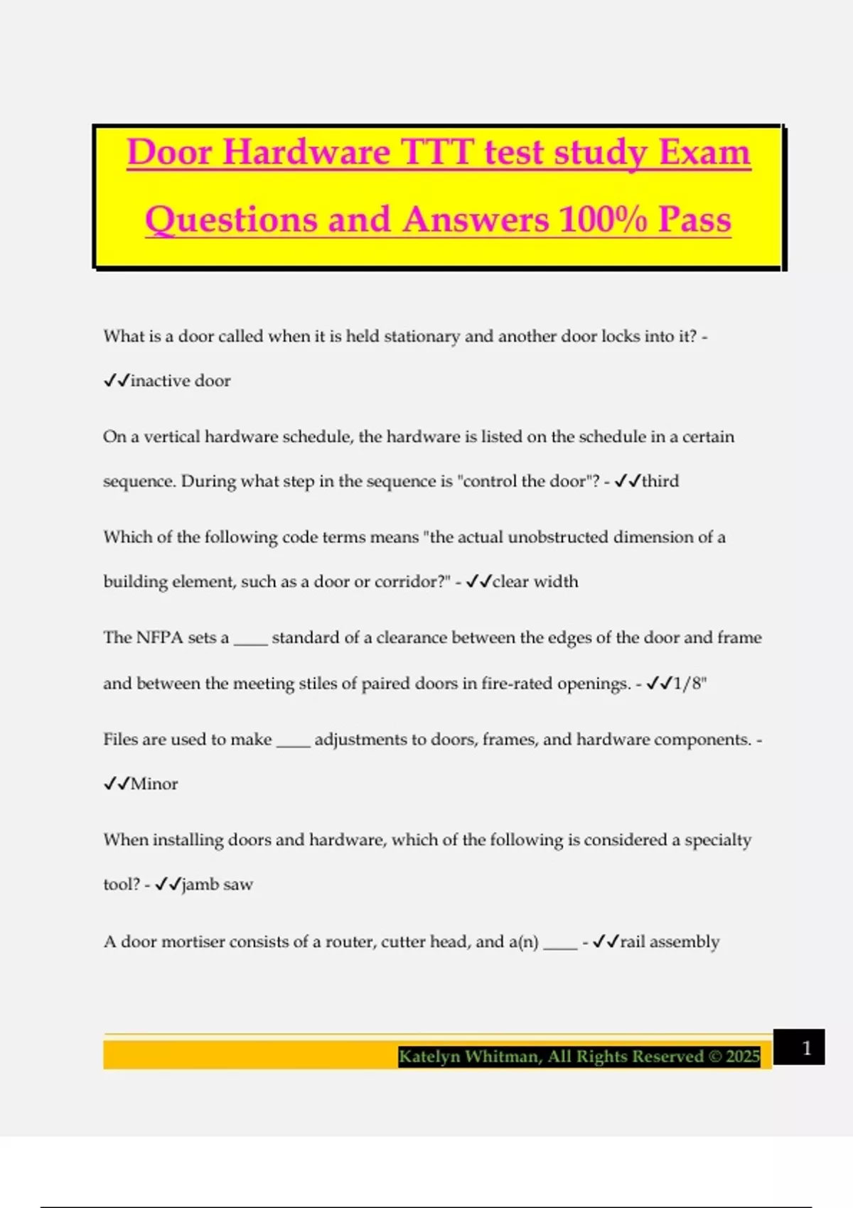 Telecom Tower Tech 1 Bundled Exams Questions and Answers 100% Pass ...