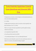 Texas Pesticide Applicator General Exam Questions and Answers 100&percnt; Pass