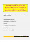 Texas Department of Agriculture Pesticide Applicator's study guide Questions and Answers 100&percnt; Pass
