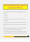 Financial Modeling Exam 1 Questions and Answers 100&percnt; Pass