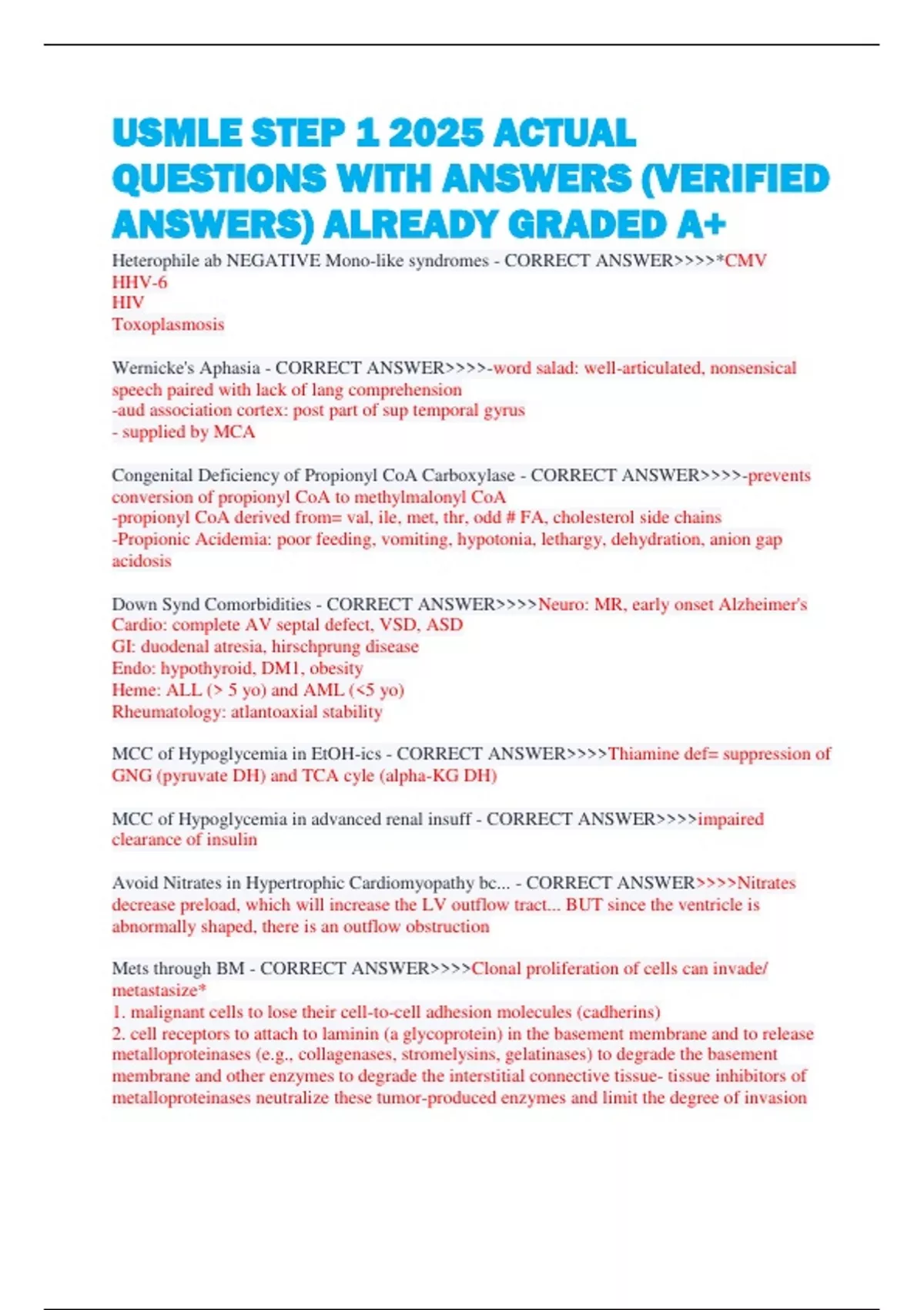 USMLE STEP 1 2025 ACTUAL QUESTIONS WITH ANSWERS (VERIFIED ANSWERS ...