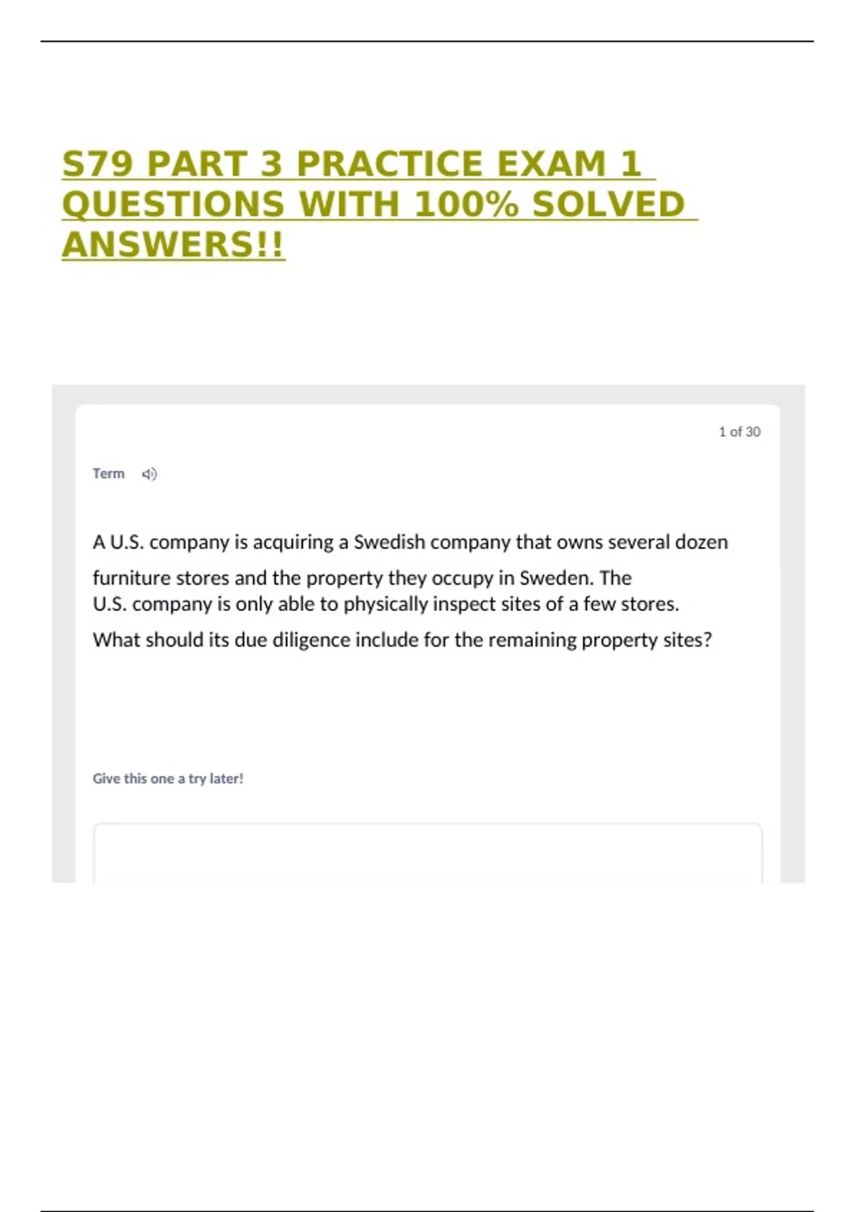 S79 PART 3 PRACTICE EXAM 1 QUESTIONS WITH 100% SOLVED ANSWERS!! - S79 ...