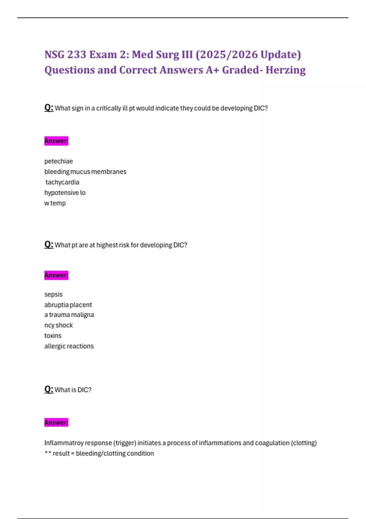 NSG 233 Exam 2: Med Surg III (2025/2026 Update) Questions and Correct ...