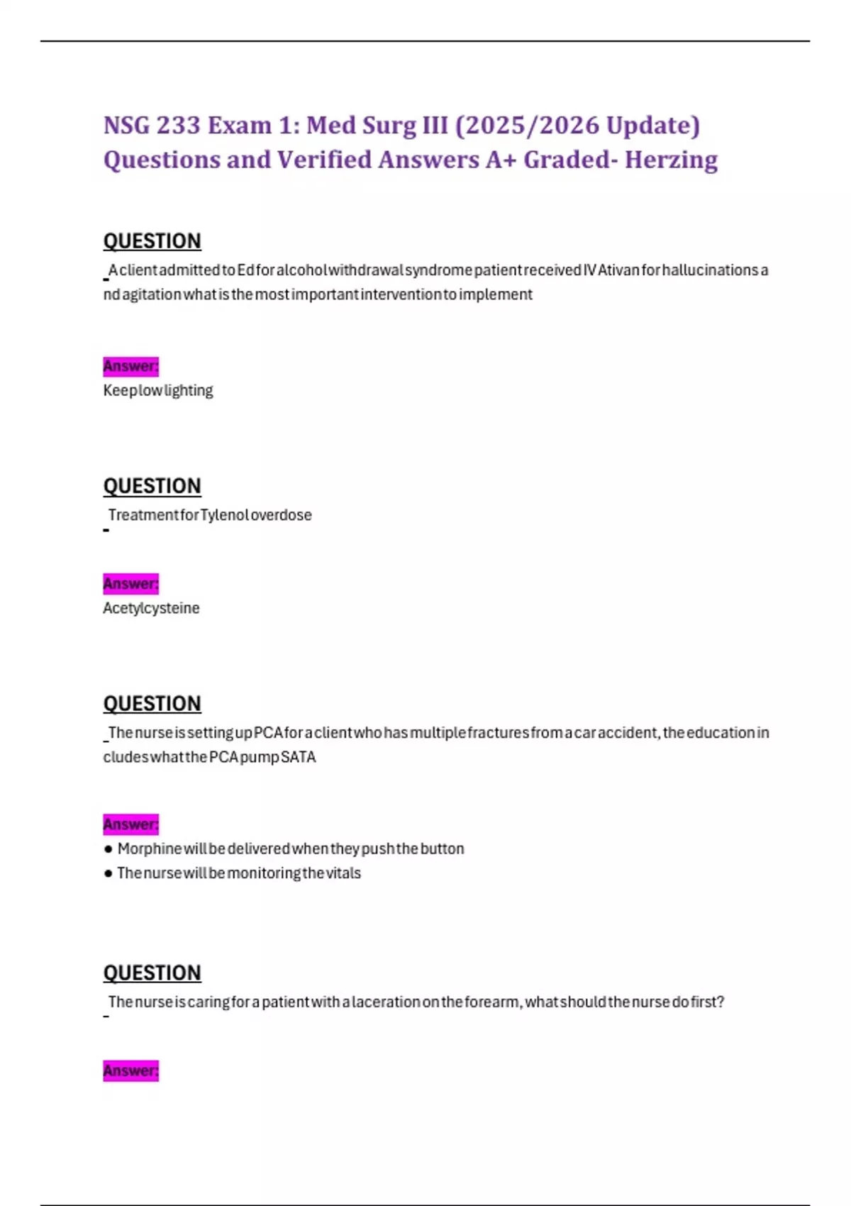 NSG 233 Exam 1: Med Surg III (2025/2026 Update) Questions and Verified ...