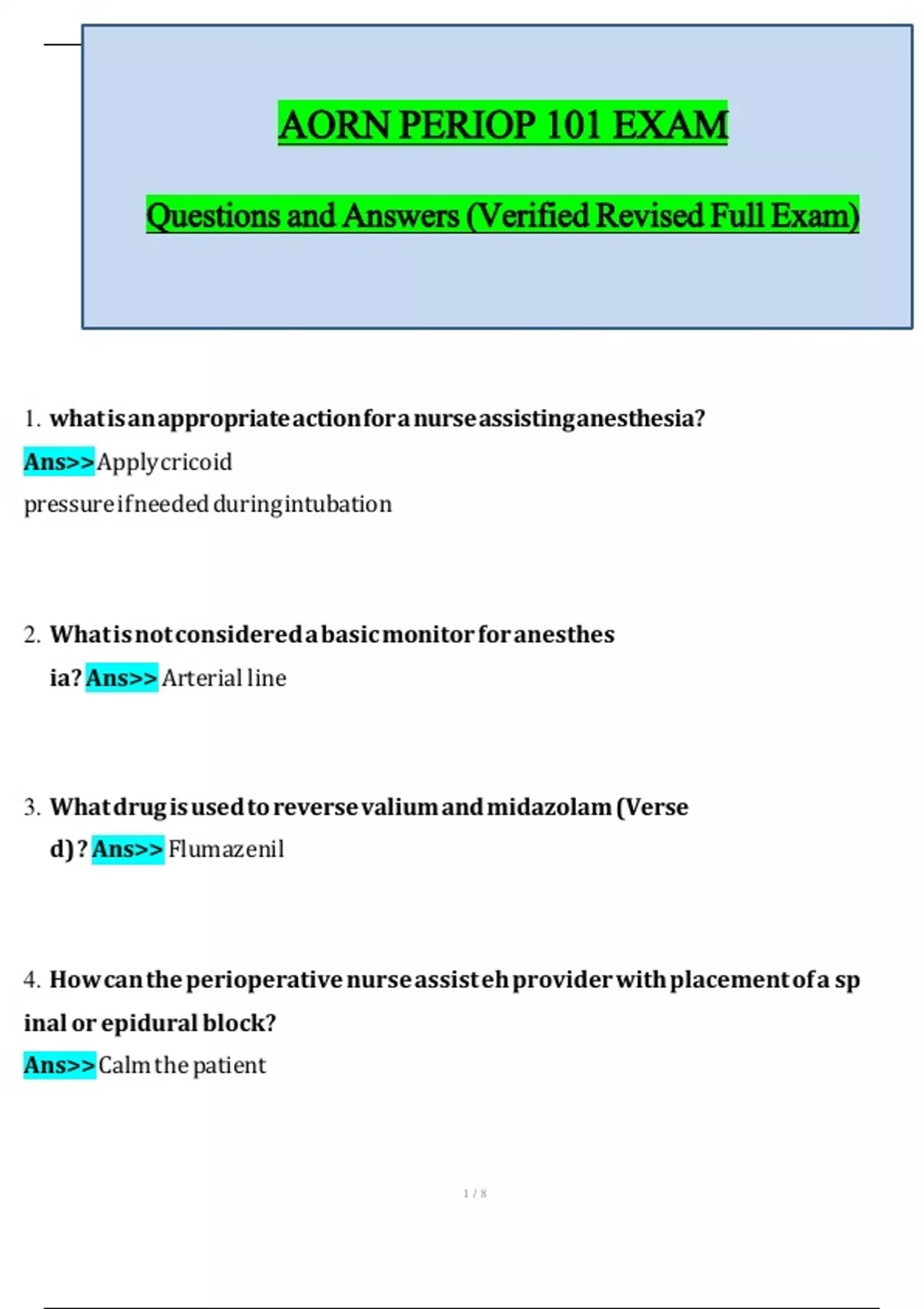 AORN PERIOP 101 EXAM 2025 Questions and Answers(Verified Revised Full ...