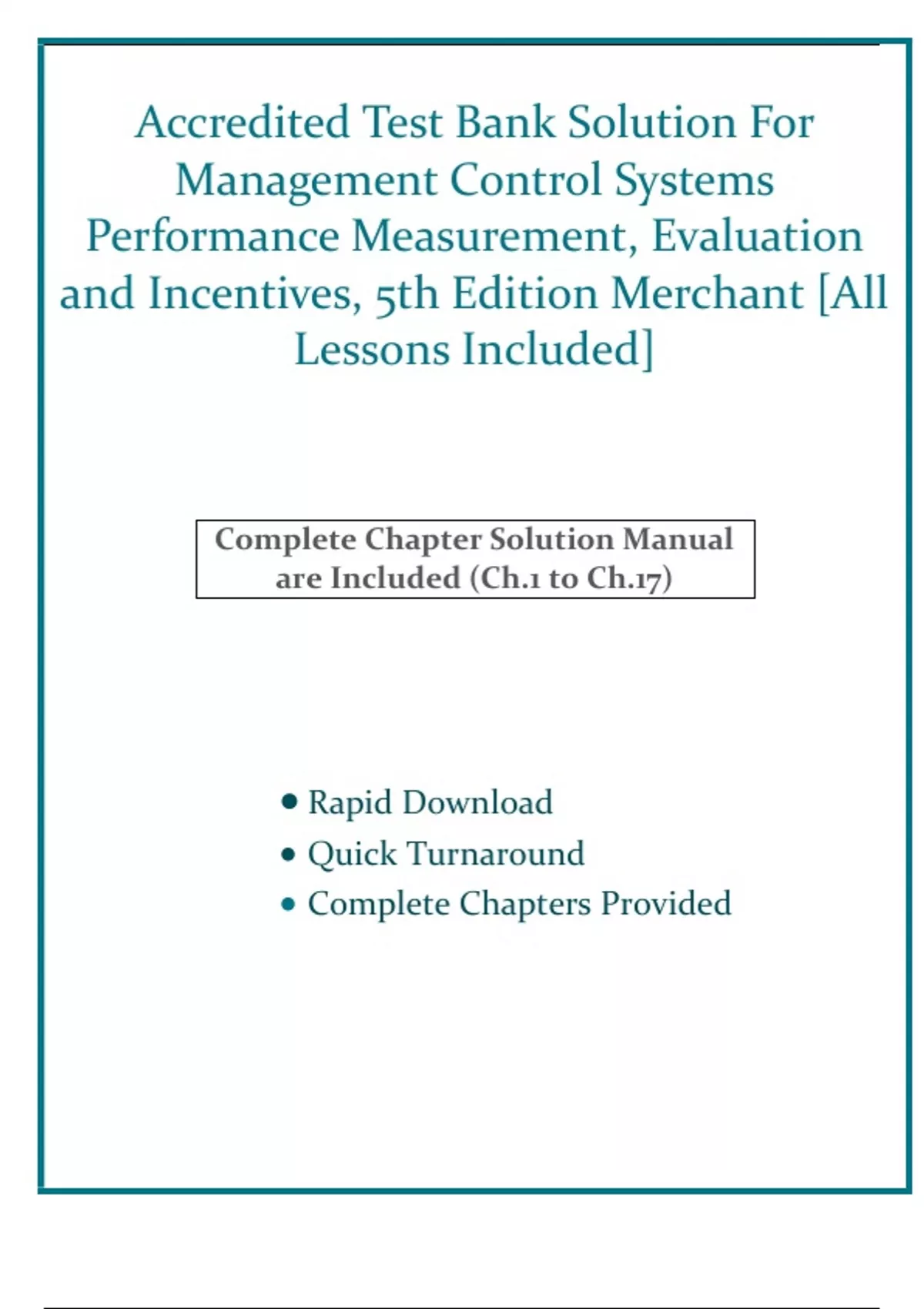 Accredited Test Bank Solution For Management Control Systems ...