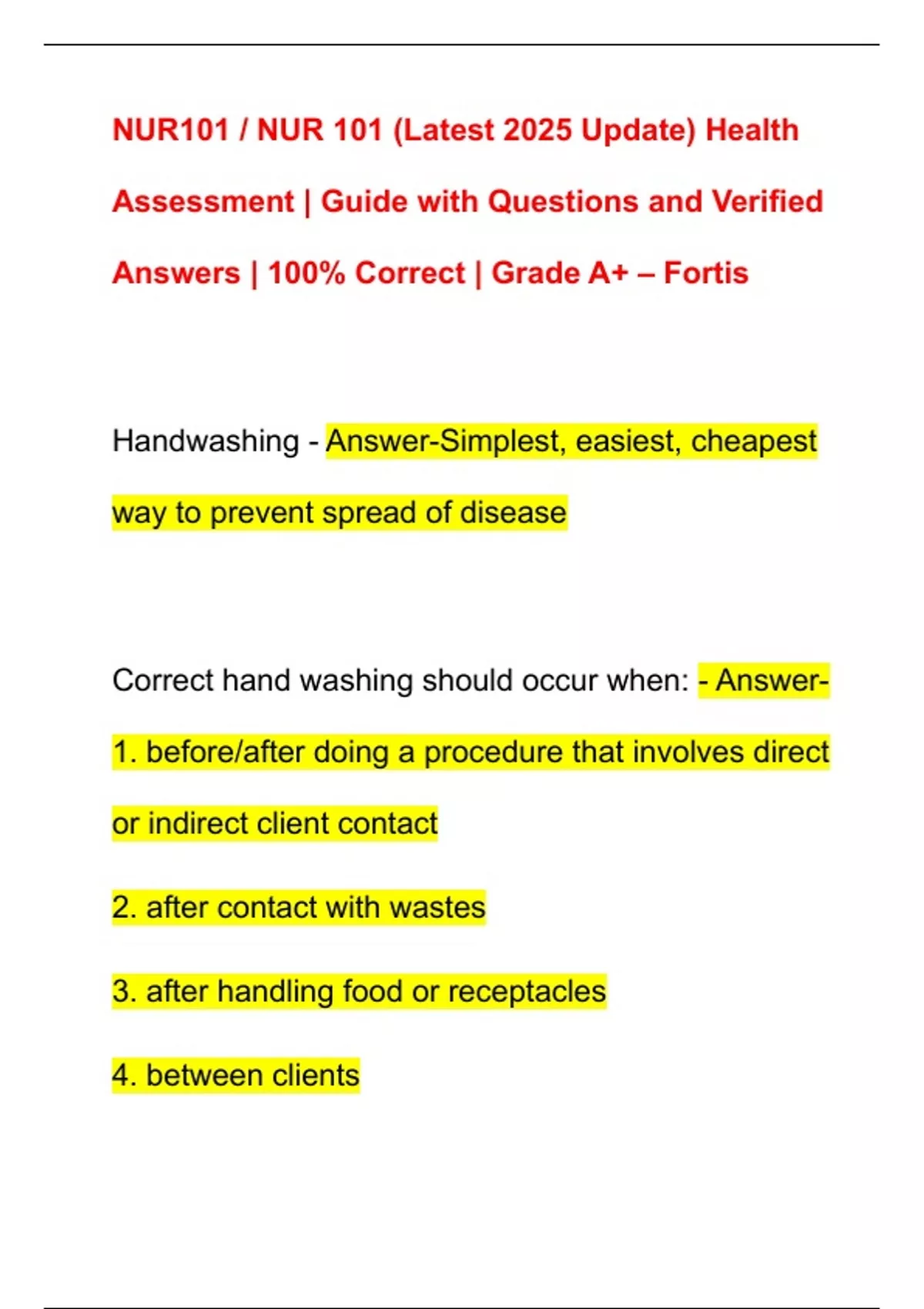 NUR101 / NUR 101 (Latest 2025 Update) Health Assessment | Guide with ...