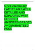C779 Vocabulary LATEST 2025 WELL DETAILED AND EXPLAINED WITH CORRECT ANSWERS GRADED A&plus; GUARANTEED PASS
