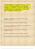 ENVIRONMENTAL GEOLOGY FINAL ACTUAL  EXAM 1 WITH QUESTIONS AND VERIFIED  CORRECT ANSWERS &vert; ALREADY GRADED A&plus; &vert;  ENVIRONMENTAL GEOLOGY LATEST 2025  BEST VERSION &vert; BRAND NEW&excl;&excl;