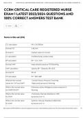 CCRN CRITICAL CARE REGISTERED NURSE EXAM LATEST 2023&sol;2024 QUESTIONS AND 100&percnt; CORRECT ANSWERS TEST BANK