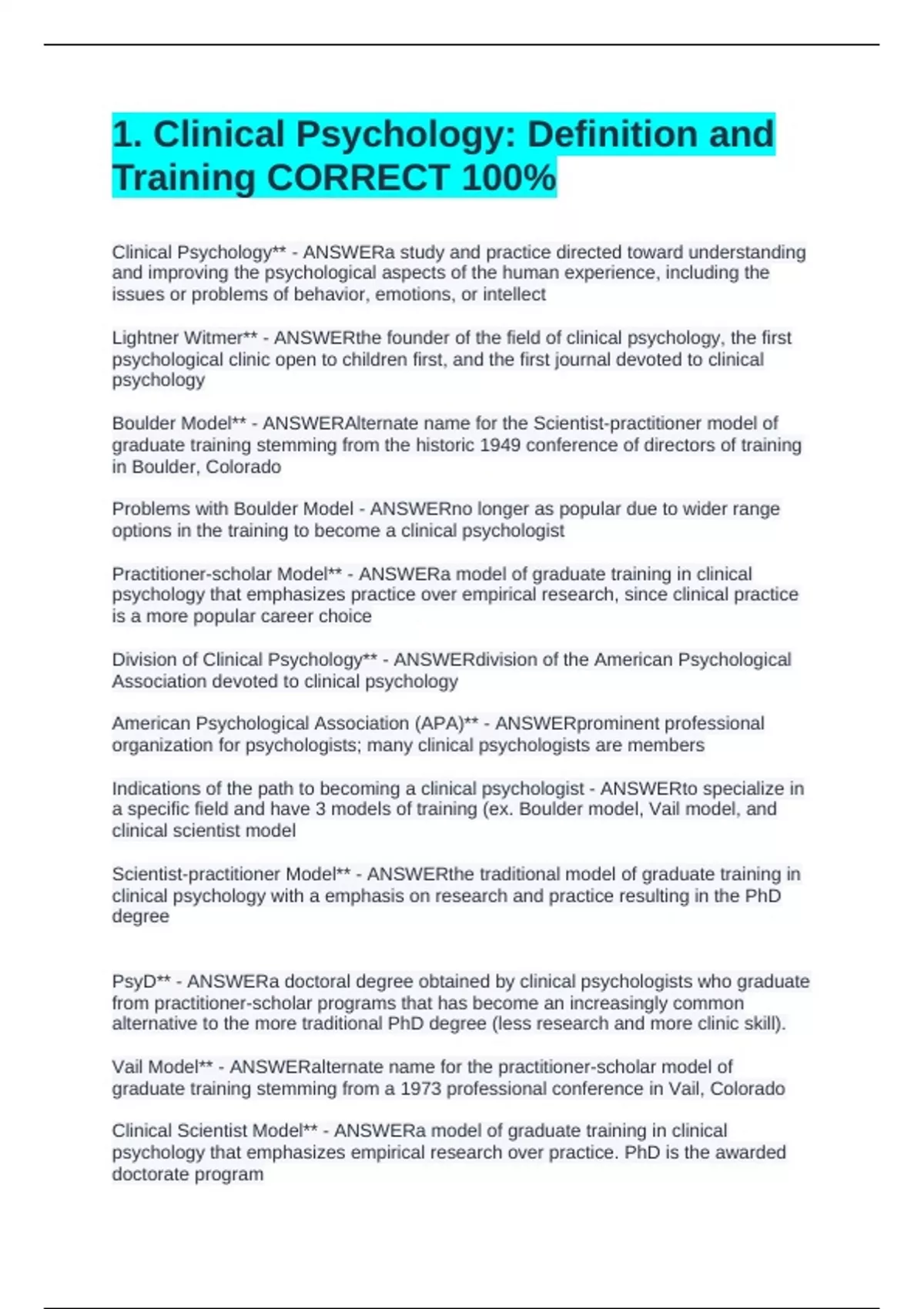 1. Clinical Psychology: Definition and Training CORRECT 100% - 1. Clinical  Psychology: Definition and Training - Stuvia US, image size:1200x1700