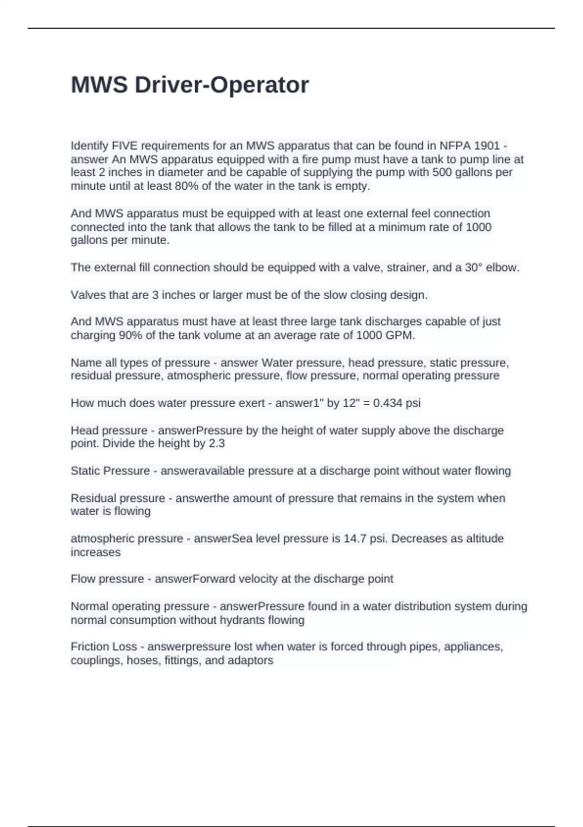 Mws Driver Operator Questions And Answers 100 Correct Mws Stuvia Us