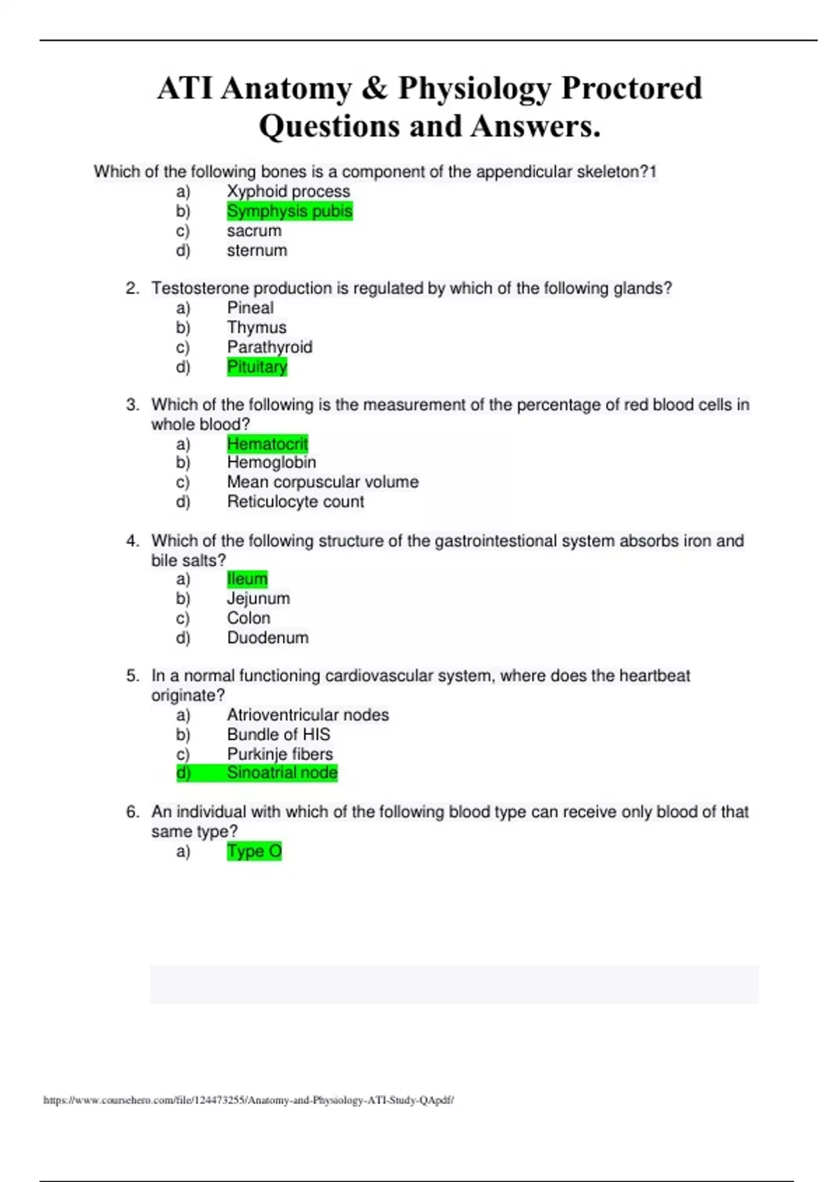 LATEST 2025 ATI ANATOMY & physiology proctored questions with verified ...