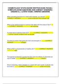 COSMETOLOGY STATE BOARD WRITTEN EXAM &lpar;TEXAS&rpar; &vert; COMPLETE EXAM QUESTIONS AND CORRECT ANSWERS &vert; GRADED A&plus; &vert; LATEST EXAM &vert; VERIFIED ANSWERS