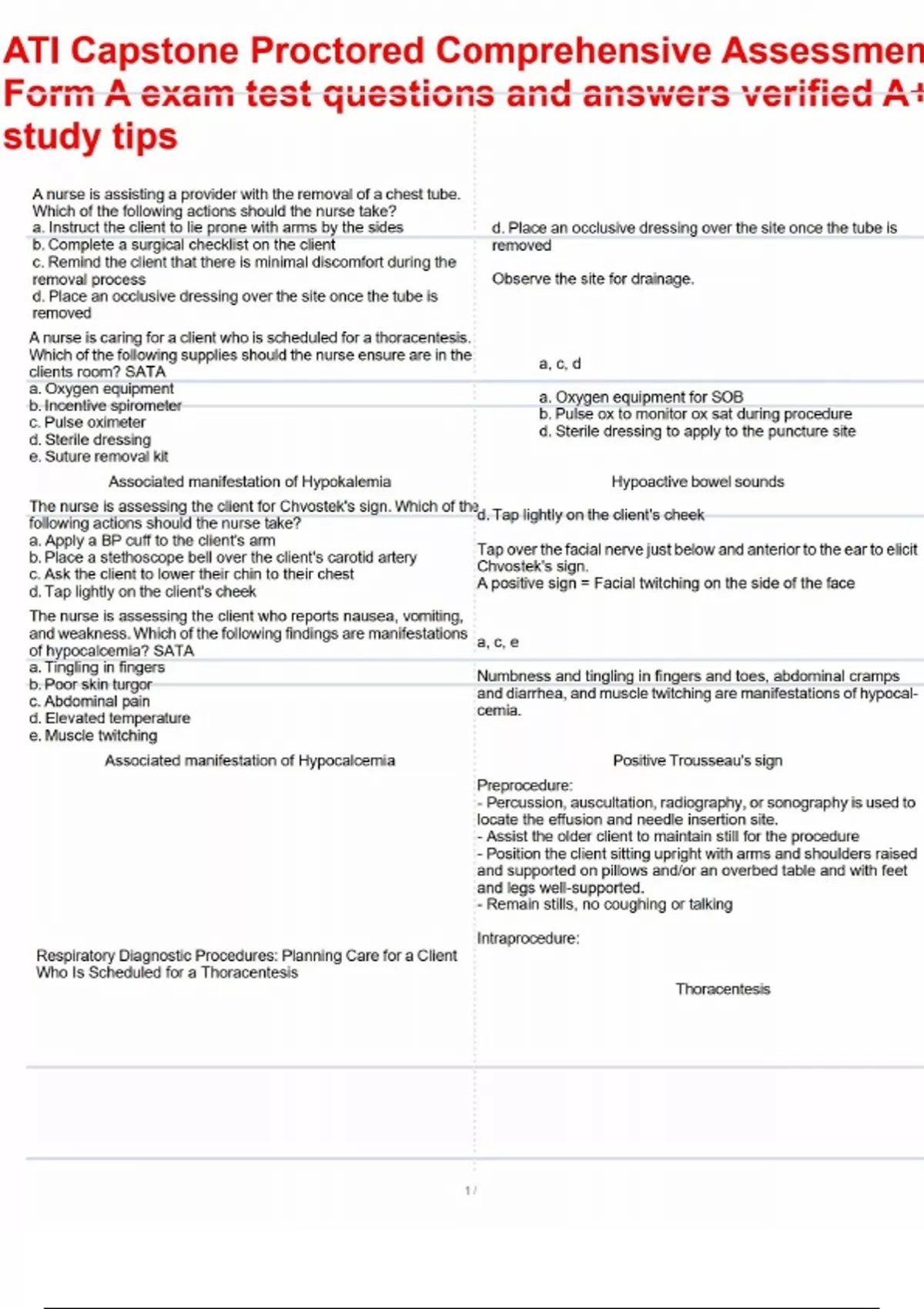 ATI Capstone Proctored Comprehensive Assessment Form A exam test ...