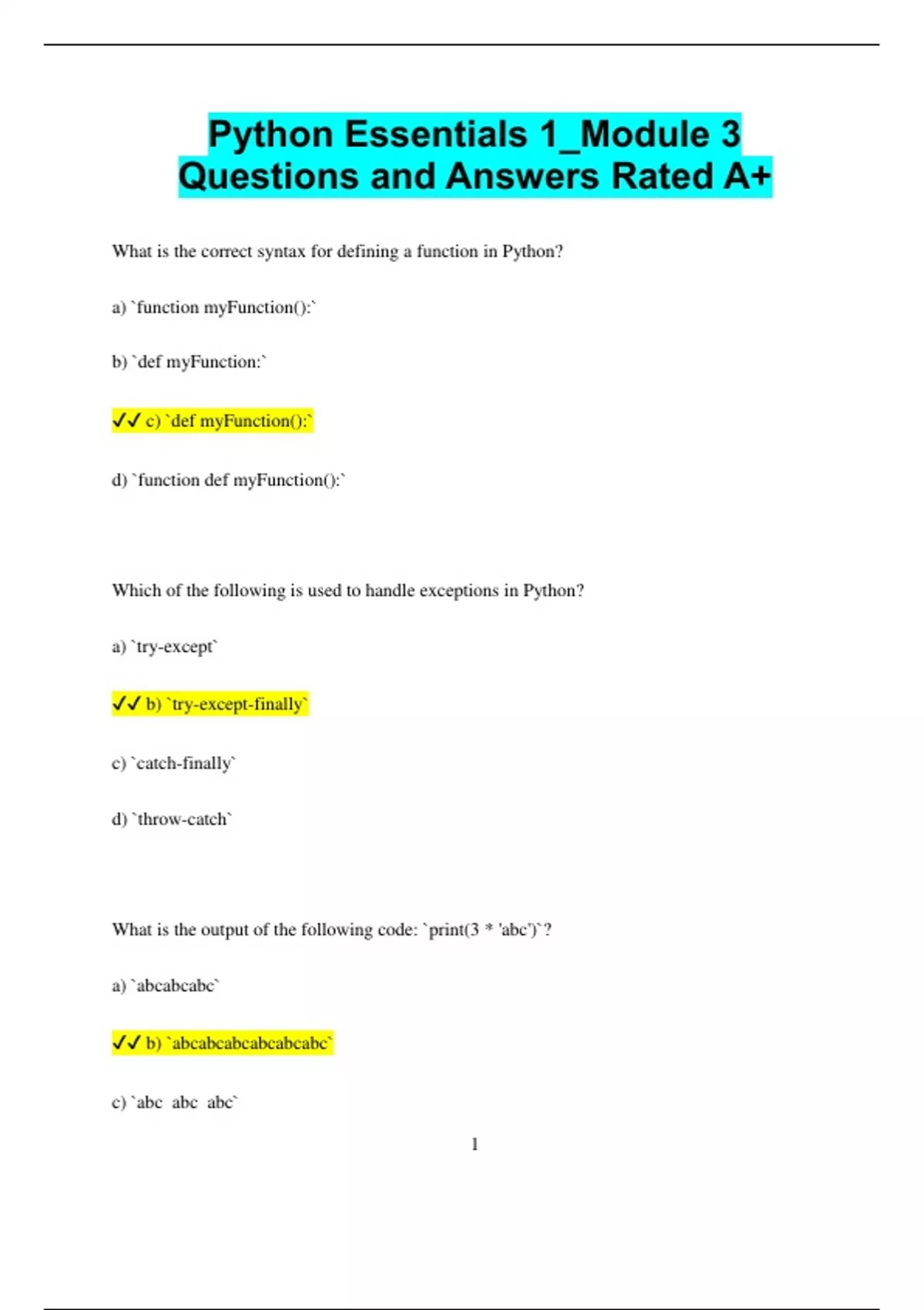 Python Essentials 1_Module 3 Questions and Answers Rated A+ - Python ...