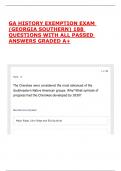 GA HISTORY EXEMPTION EXAM &lpar;GEORGIA SOUTHERN&rpar; 188 QUESTIONS WITH ALL PASSED ANSWERS GRADED A&plus;