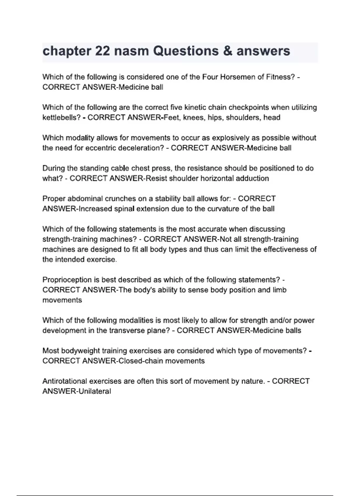 Chapter 22 NASM (2024/2025) QUESTIONS AND ANSWERS | 100% PASS | A GRADE ...