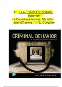 Testbank for criminal behavior a psychological approach 12 Edition&lpar;bartol&rpar;chapters 1-16 complete