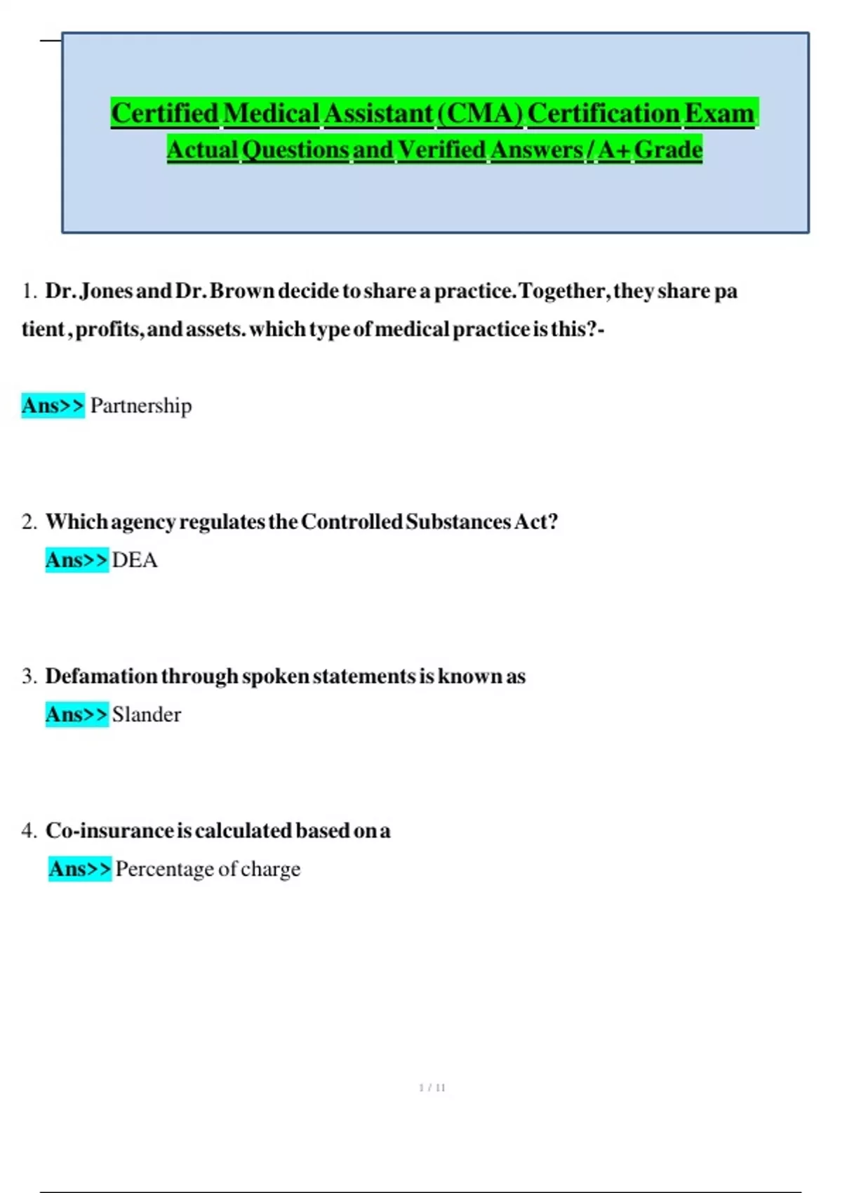 Certified Medical Assistant (CMA) Certification Exam Latest 2025/2026 ...
