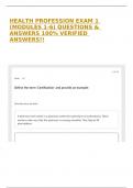 HEALTH PROFESSION EXAM 1 &lpar;MODULES 1-6&rpar; QUESTIONS & ANSWERS 100&percnt; VERIFIED ANSWERS&excl;&excl;
