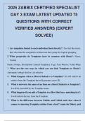 2025 ZABBIX CERTIFIED SPECIALIST DAY 3 EXAM LATEST UPDATED 75 QUESTIONS WITH CORRECT VERIFIED ANSWERS &lpar;EXPERT SOLVED&rpar;&period;
