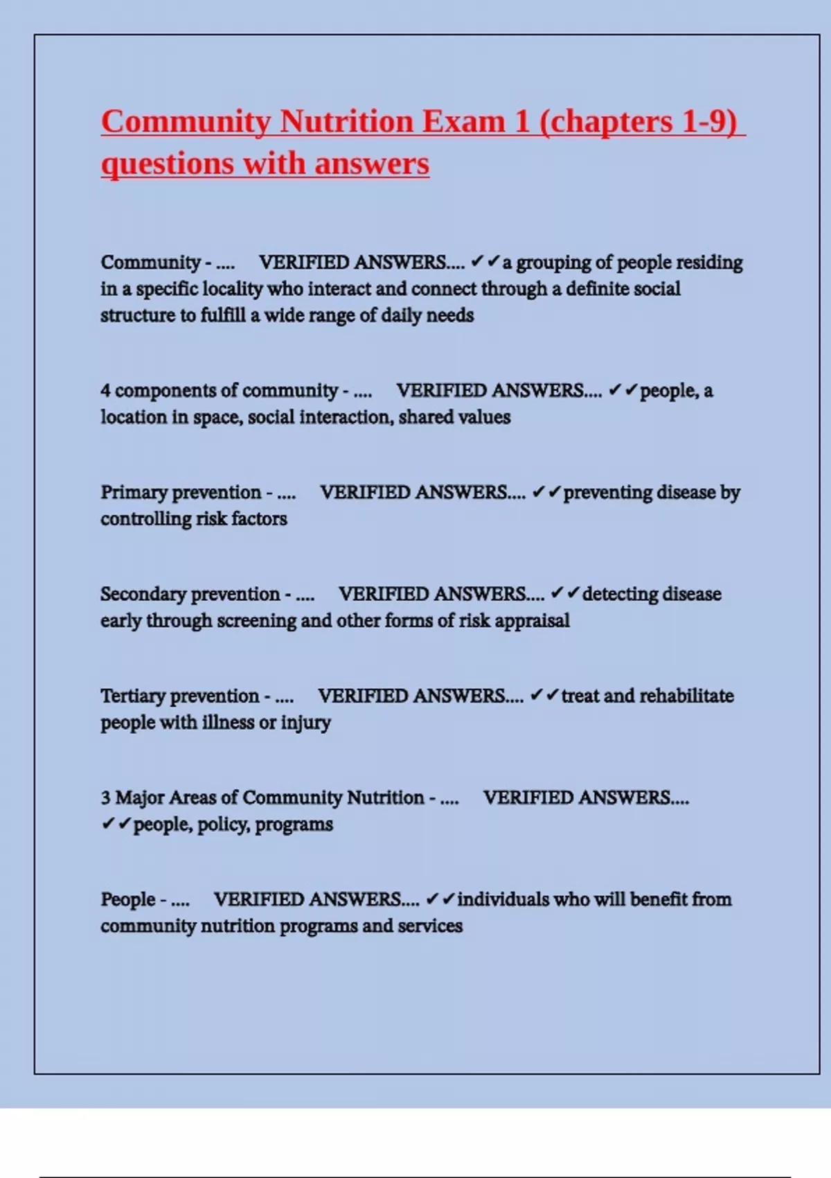 COMMUNITY NUTRITION EXAM QUESTIONS AND ANSWERS PDF visual data 8