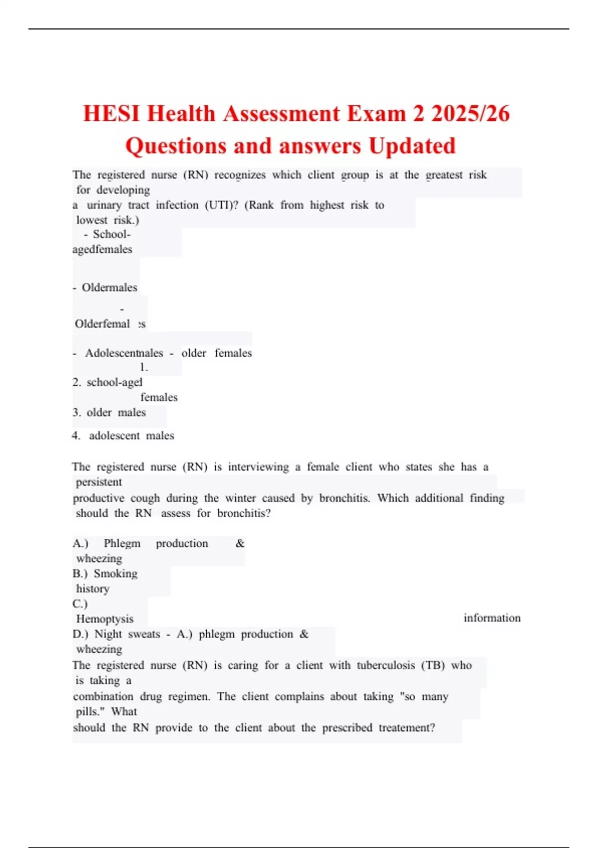 HESI Health Assessment Exam l2 2025/26 Questions and answers Updated ...