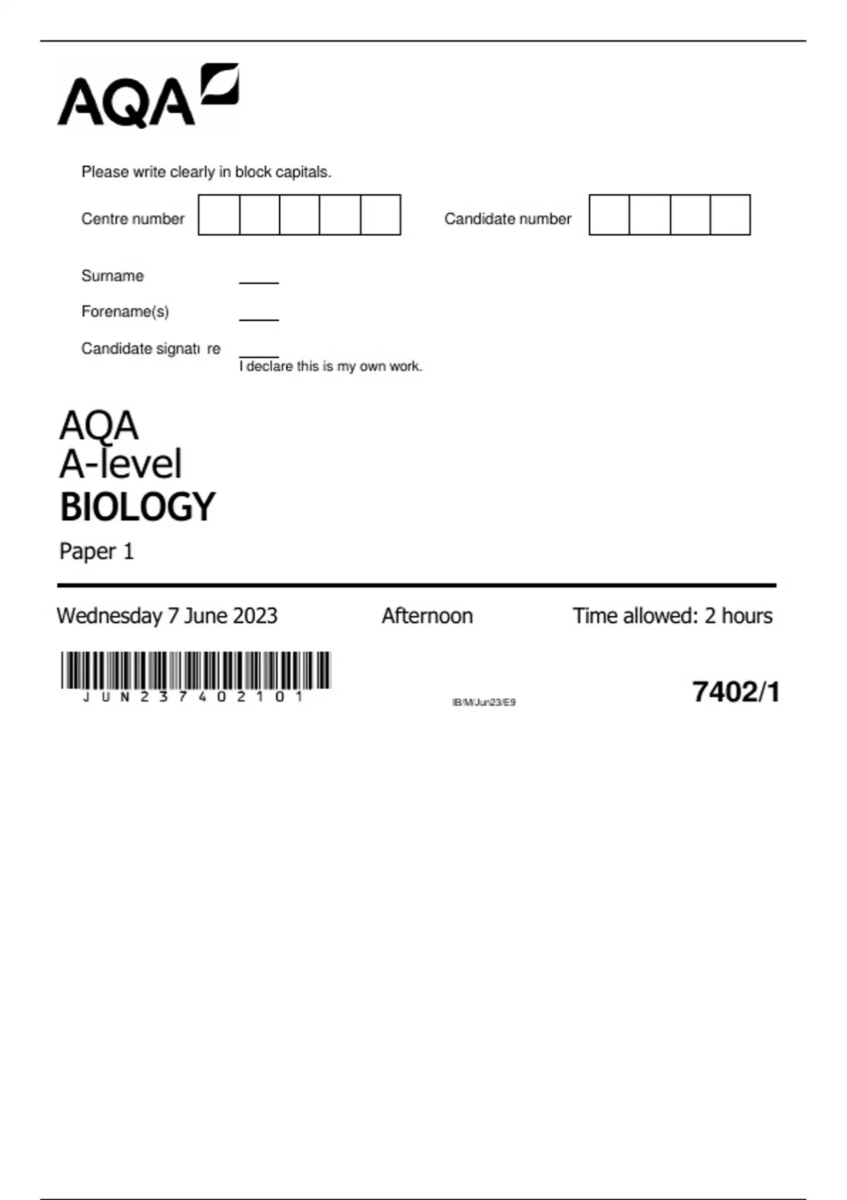 AQA A Level Biology Paper 1 Question Paper and answers [VERIFIED] - AQA A Level Biology - Stuvia US