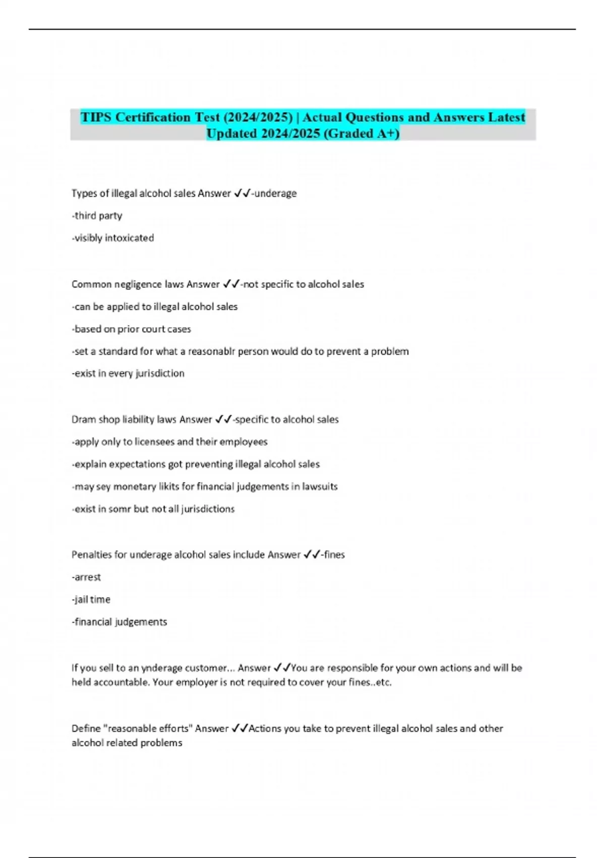 TIPS Certification Test (2024/2025) | Actual Questions and Answers ...