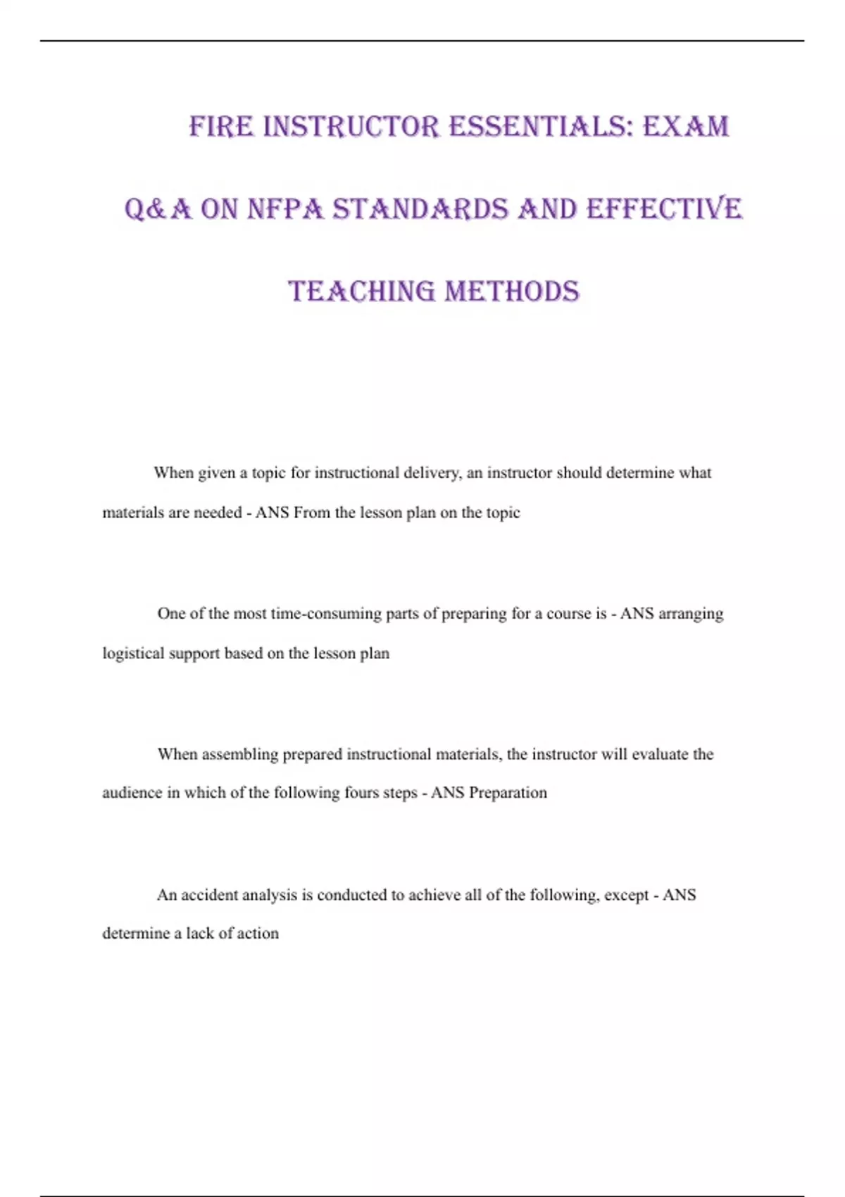 Fire Instructor Label Fire Instructor Essentials: Exam Q&A on NFPA Standards and Effective ...