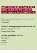 TACO BELL SHIFT LEAD PREP EXAM Questions and Answers Latest Versions 2025 GRADED A&plus;&period;
