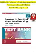Test Bank For Success in Practical Vocational Nursing From Student to Leader 10th Edition By Knecht Patricia &vert; 9780323810173 &vert; &vert; Chapter 1-19 &vert; All Chapters with Answers and Rationals