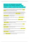 KENTUCKY LIFE INSURANCE EXAM PREP&vert; QUESTIONS AND VERIFIED ANSWERS&vert; 100 &percnt; CORRECT&vert; GRADE A &lpar;LATEST 2024&sol; 2025 UPDATE&rpar;