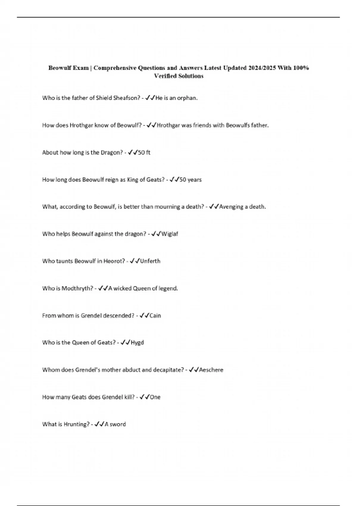 BUNDLE-::BEOWULF EXAMS|LATEST UPDATE 100% SOLVED - Stuvia US