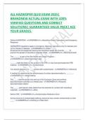 ALL HAZWOPER QUIZ EXAM 2025&vert; BRANDNEW ACTUAL EXAM WITH 100&percnt; VERIFIED QUESTIONS AND CORRECT SOLUTIONS&vert; GUARANTEED VALUE PACK&vert; ACE YOUR GRADES&period; Define HAZWOPER - ANSWER>>Hazardous Waste Operations and Emergency  Response