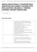 MENTAL HEALTH EXAM 1 &vert; COMPLETE EXAM QUESTIONS AND CORRECT ANSWERS WITH EXPLANATIONS &vert; GRADED A&plus; &vert; VERIFIED ANSWERS &vert; NEWEST VERSION 2025