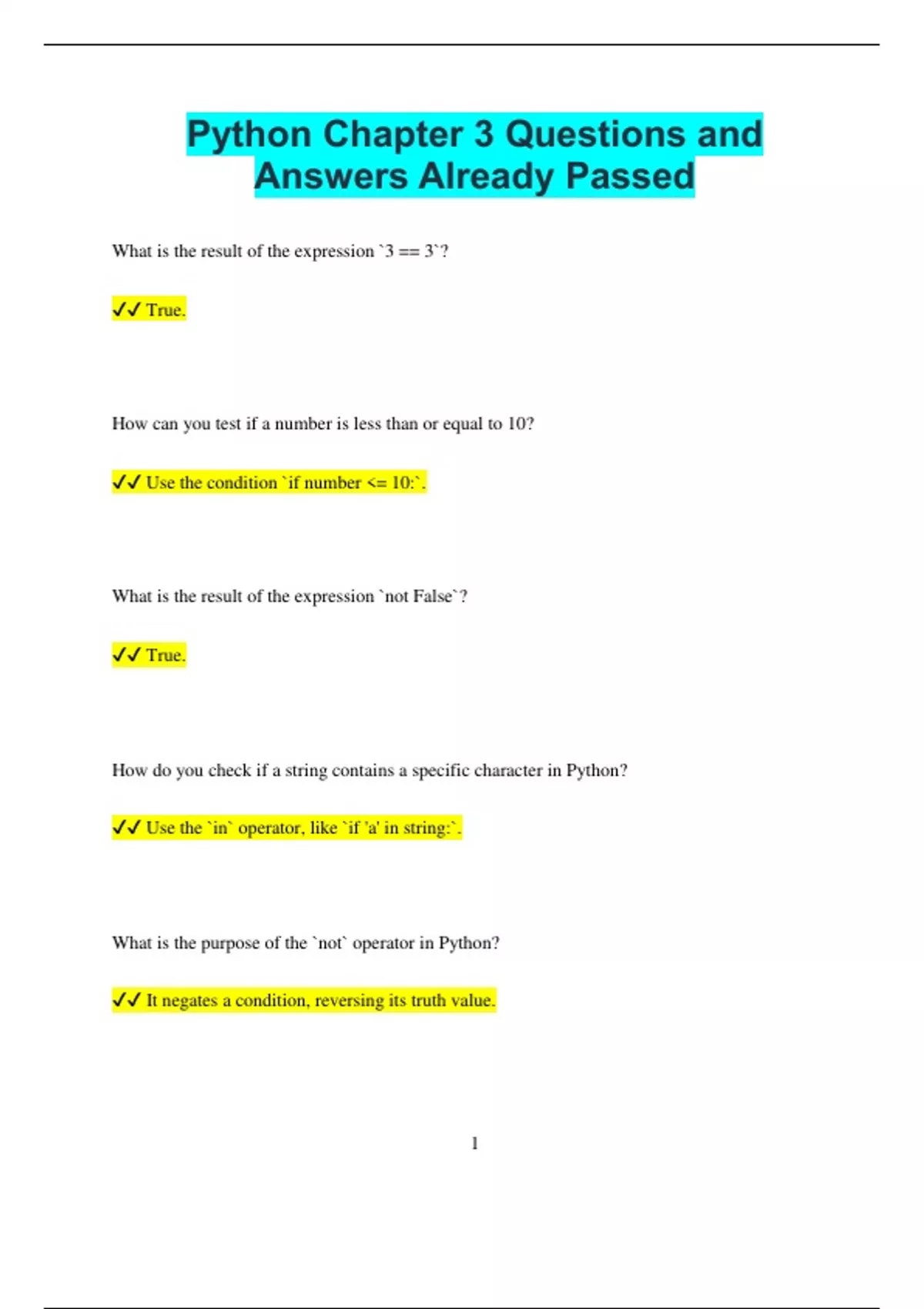 Python Chapter 3 Questions and Answers Already Passed - Python Chapter ...