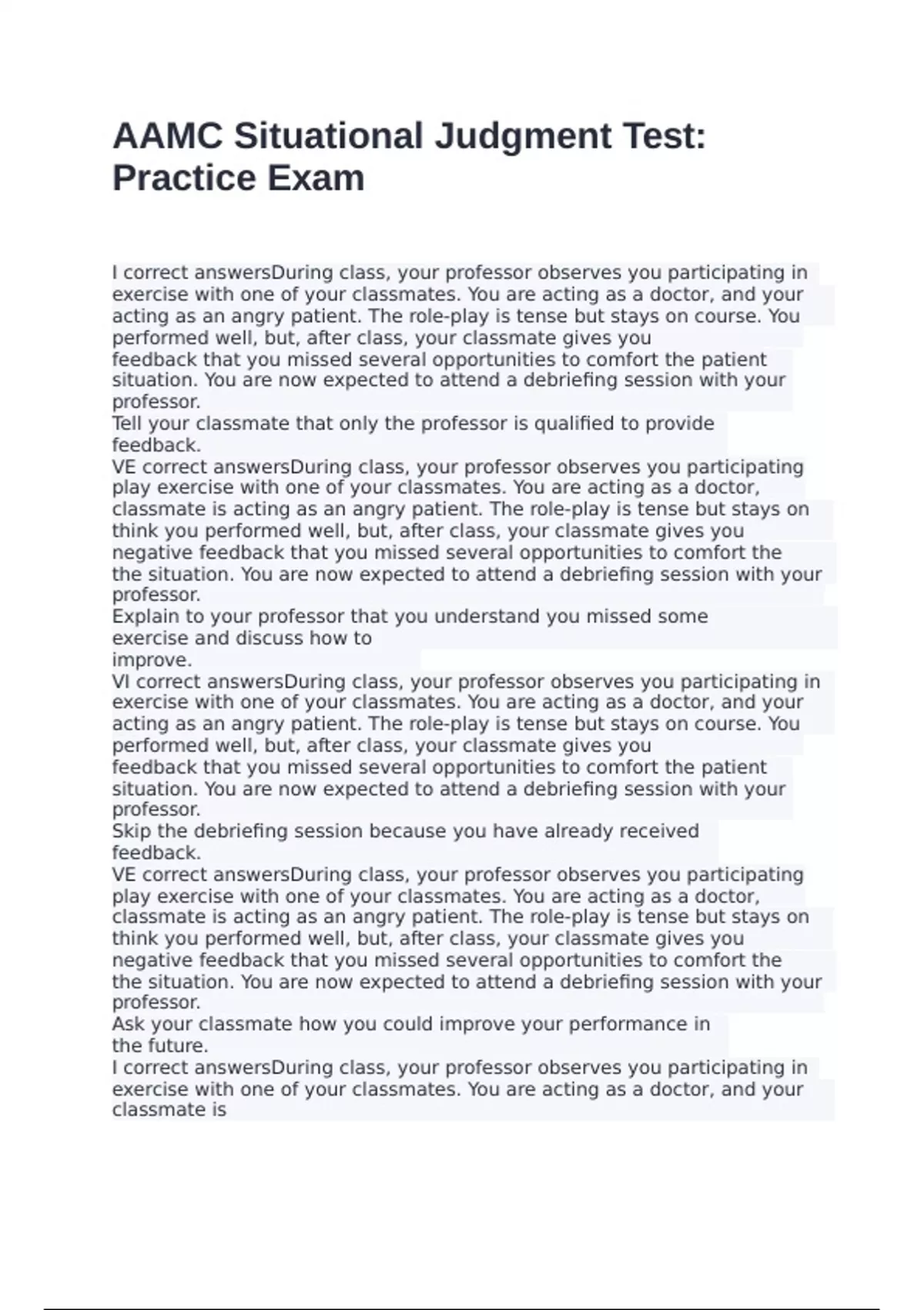 AAMC Situational Judgment Test: Practice Exam with 100% correct answers ...