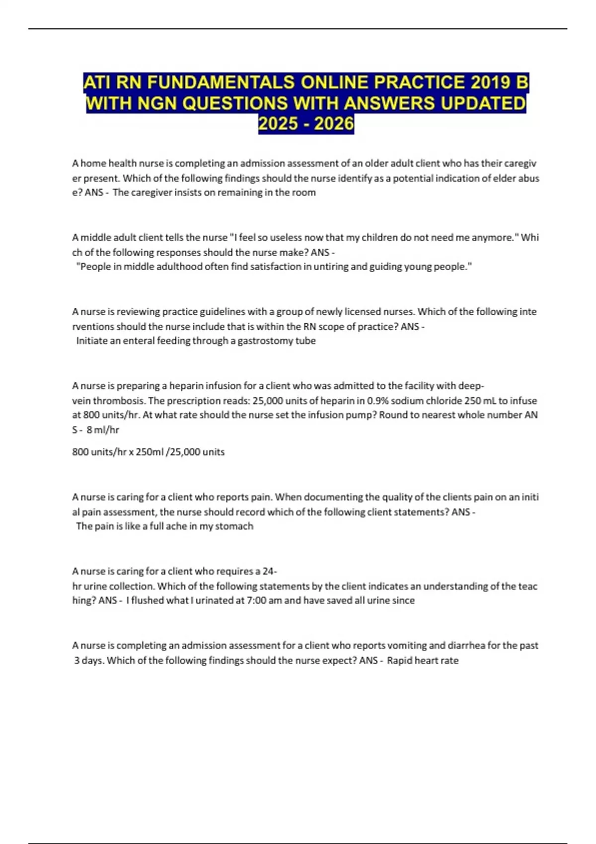 ATI RN FUNDAMENTALS ONLINE PRACTICE 2019 B WITH NGN QUESTIONS WITH ...