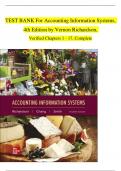 TEST BANK For Accounting Information Systems&comma;  4th Edition by Vernon Richardson&comma;  Verified Chapters 1 - 17&comma; Complete &emsp;