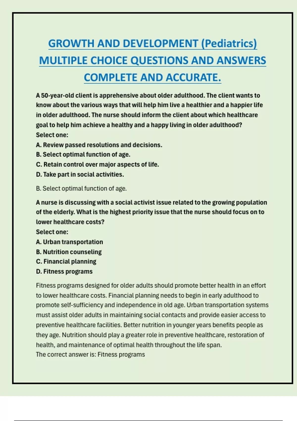 GROWTH AND DEVELOPMENT (Pediatrics) MULTIPLE CHOICE QUESTIONS AND ...