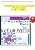 TEST BANK - Timby's Introductory Medical-Surgical Nursing&comma; 13th Edition &lpar;Donnelly-Moreno&rpar;&comma; Verified Chapters 1 - 72&comma; Complete