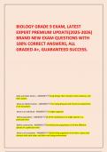  BIOLOGY GRADE 9 EXAM&comma; LATEST EXPERT PREMIUM UPDATE&lpar;2025-2026&rpar; BRAND NEW EXAM QUESTIONS WITH 100&percnt; CORRECT ANSWERS&comma; ALL GRADED A&plus;&comma; GUARANTEED SUCCESS&period;