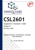 CSL2601 Assignment 1 &lpar;DETAILED ANSWERS&rpar; Semester 1 2025 - DISTINCTION GUARANTEED