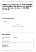 Comedy Driving answers &lpar;for ticket dismissal&rpar; 2025&vert;Actual Exam Set Questions And Verified Answers &lpar;Correct solutions&rpar; &vert; Get It 100&percnt; Accurate&excl;&excl;